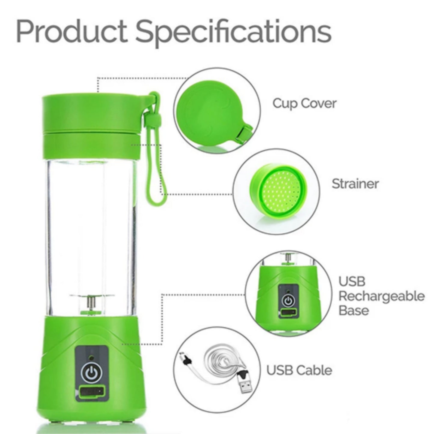 USB Chargeable Jucier/Blender 6 Blades (380 ml)